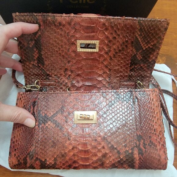 Grand Pelle Handmade 100% Genuine Python Leather Brown Crossbody Wallet - Picture 4 of 13